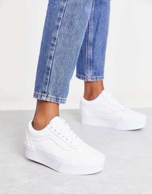 Exclusivit ASOS Vans Old Skool Stackform Baskets en cuir Blanc triple