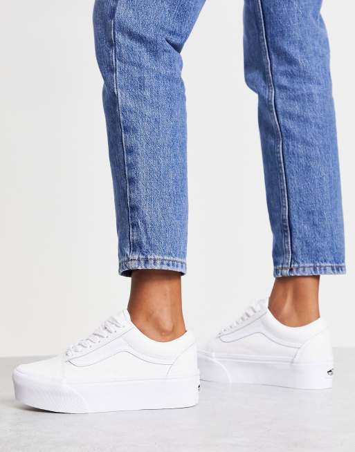 Vans cuir cheap blanc femme