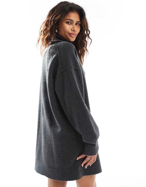 Exclusivite ASOS Weekday Annie Robe courte en laine melangee avec col roule Noir chine