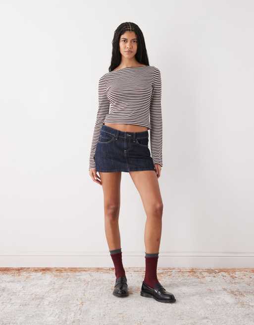 Exclusivité ASOS - Weekday - Annie - Top doux à rayures avec manches longues et encolure bateau - Bordeaux, 2 de 4