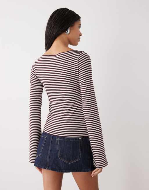 Exclusivité ASOS - Weekday - Annie - Top doux à rayures avec manches longues et encolure bateau - Bordeaux, 4 de 4