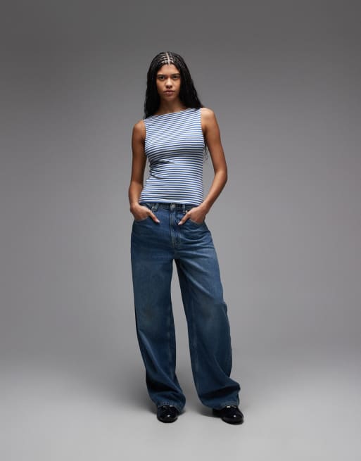 Exclusivité ASOS - Weekday - Annie - Top doux rayé sans manches à encolure bateau - Bleu et jaune babeurre, 2 de 4