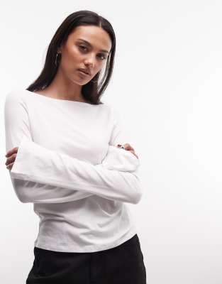 Exclusivité ASOS - - Annie - Top ultra-doux à manches longues et encolure bateau - Blanc XS
