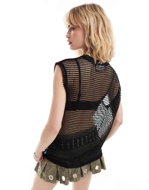 Exclusivité ASOS - Weekday - Débardeur unisexe coupe carrée en tulle - Noir, 2 de 4