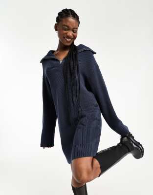 Exclusivit ASOS Weekday Grace Robe pull col zipp Bleu