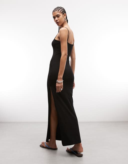 Exclusivité ASOS - Weekday - Robe longue à col V et bretelles fines - Noir, 4 de 4