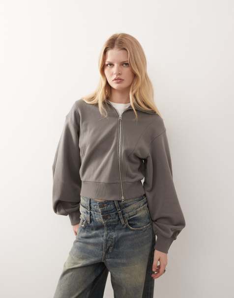 Exclusivité ASOS - Weekday - Sweat à capuche zippé asymétrique et structuré - Gris foncé - view 1