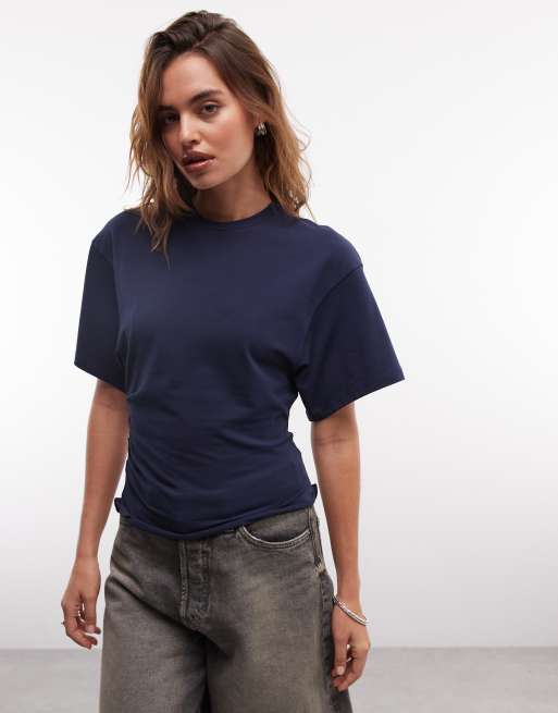 Exclusivité ASOS - Weekday - T-shirt à taille cintrée - Bleu marine, 2 de 4