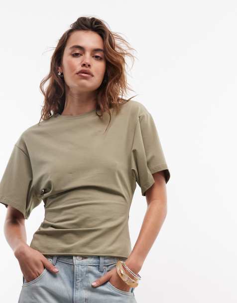 Exclusivité ASOS - Weekday - T-shirt à taille cintrée - Vert olive - view 1