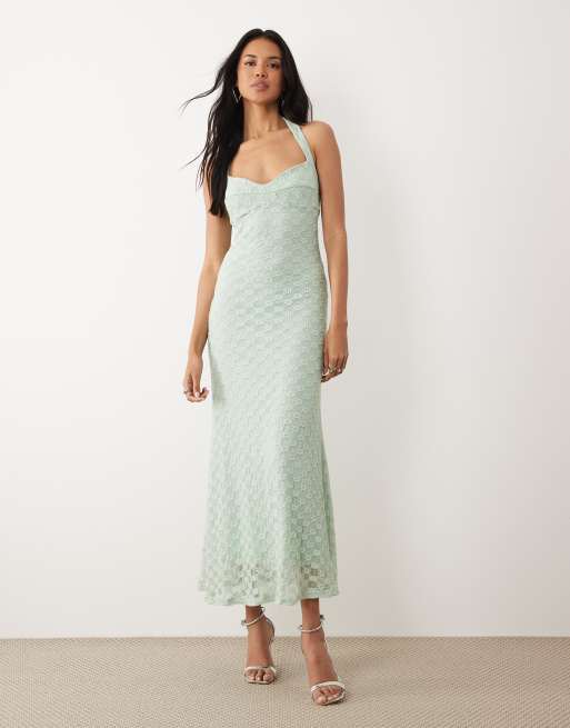 Exclusivité - Bardot - Mariko - Robe longue en dentelle à dos nu et broderies fleuries - Vert sauge, 2 de 4