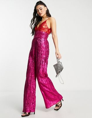 Collective the Label exclusive metallic wide leg jumpsuit in colour block - ASOS Price Checker