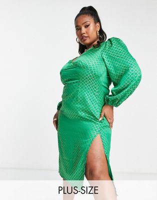 Collective the Label Curve exclusive thigh split midi dress in emerald - ASOS Price Checker