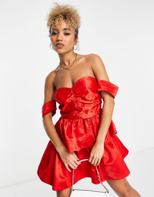 Exclusivit Collective The Label Robe fronc e courte encolure Bardot pour la Saint Valentin Rouge