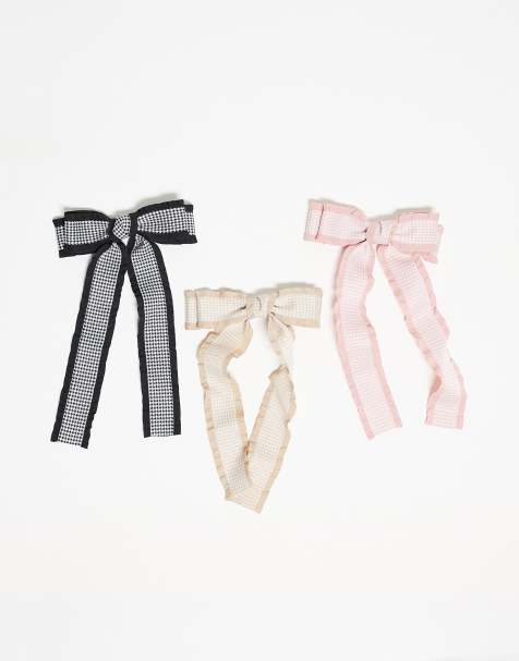Exclusivité Easilocks X ASOS - Lot de 3 pinces à cheveux avec nœuds - Vichy rose, noir et crème - view 1