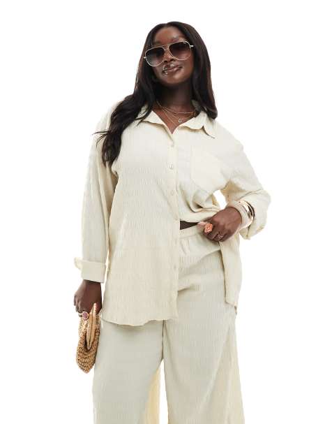 Exclusivité - Esmée Curve - Chemise de plage d'ensemble en tissu texturé - Taupe - view 1
