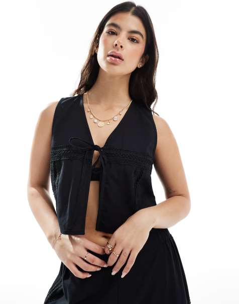 Exclusivité - Esmée - Gilet de tailleur d'ensemble avec empiècement en dentelle - Noir - view 1