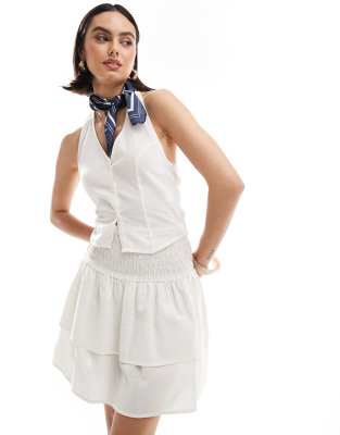 Exclusivité - Esmée - Mini-jupe d'ensemble à volants avec taille froncée - Blanc