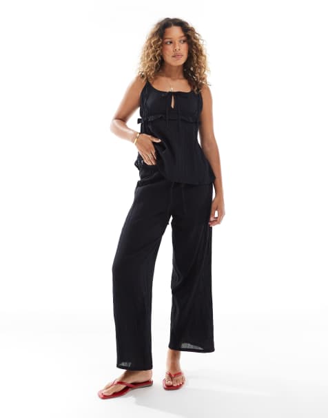 Exclusivité - Esmée - Pantalon à cordon de serrage d'ensemble de plage - Noir - view 1