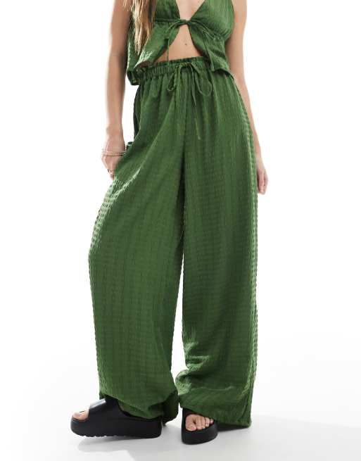 Exclusivité - Esmée - Pantalon de plage d'ensemble large texturé - Olive, 2 de 5