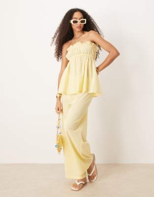 Exclusivité - - Pantalon décontracté en aspect lin - Jaune beurre 34