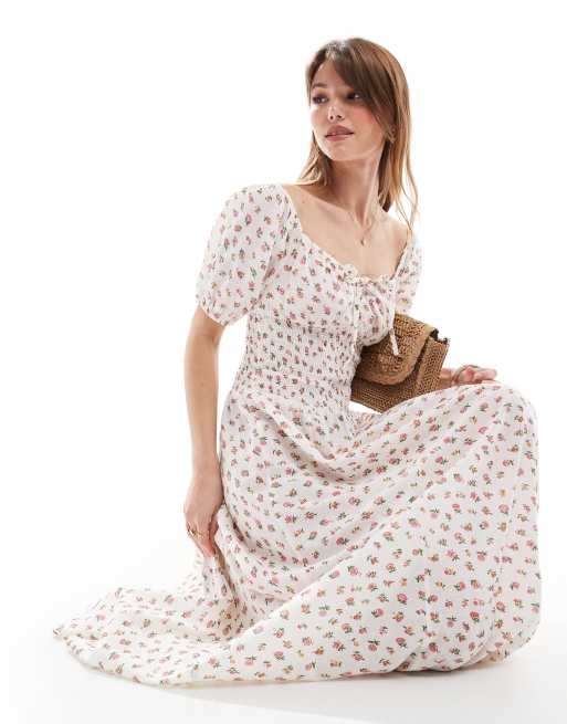 Exclusivité - Esmée - Robe de plage longue nouée sur le devant à fleurs avec manches bouffantes, 3 de 4