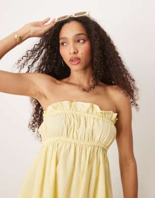 Exclusivité - - Top bandeau froncé en aspect lin - Jaune beurre 38