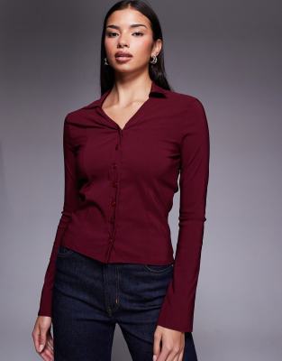 Exclusivité - - Chemise ajustée en bengaline à manches évasées - Bordeaux-Rouge 32