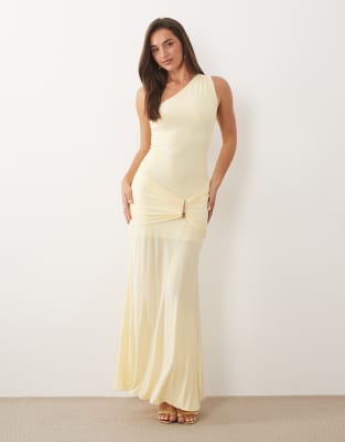 Exclusivité - - Robe longue et asymétrique près du corps en tissu double épaisseur avec détail drapé - Citron-Jaune 40