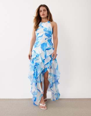 Exclusivité - Forever New Petite - Jianna - Robe longue à volants étagés - Bleu fleuri