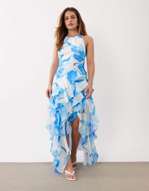 Exclusivité - Forever New Petite - Jianna - Robe longue à volants étagés - Bleu fleuri, 1 de 4