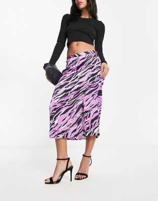 JDY exclusive side split satin midi skirt in purple animal print - ASOS Price Checker