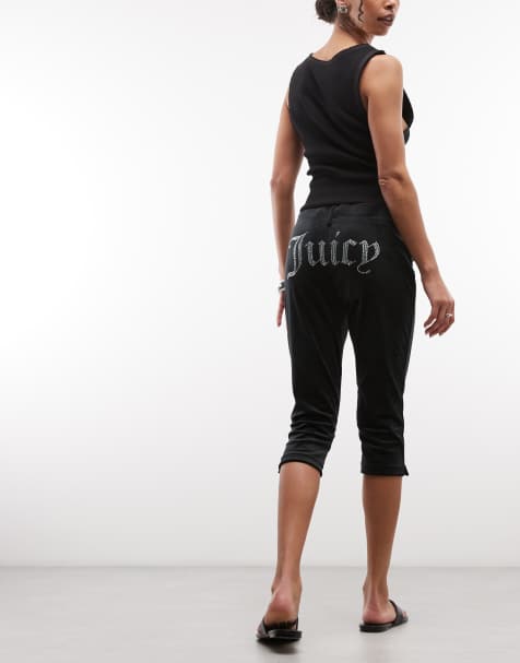 Exclusivité - Juicy Couture - Pantacourt en velours avec logo à strass - Noir - view 1
