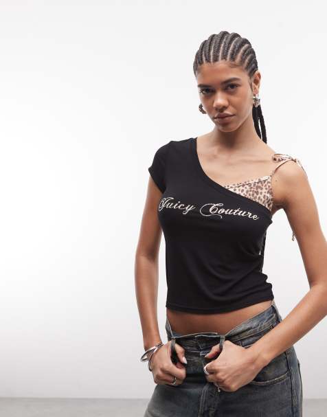 Exclusivité - Juicy Couture - Top à imprimé léopard avec inscription logo ornée de strass - Noir - view 1
