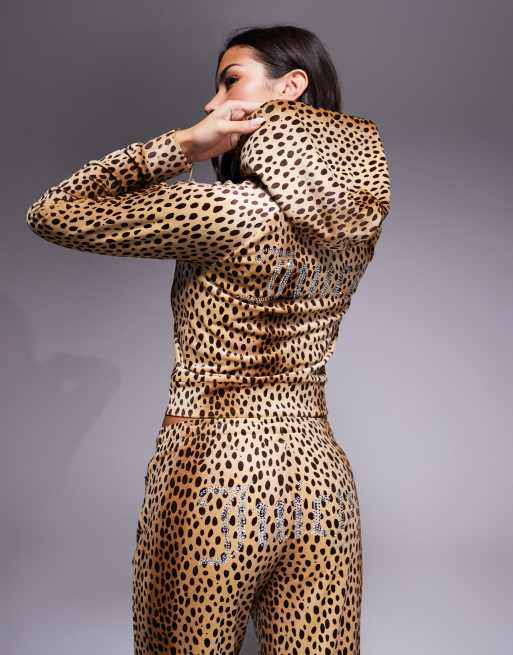 Exclusivité Juicy Couture x ASOS - Sweat à capuche d'ensemble zippé à motif guépard naturel - Marron, 2 de 4