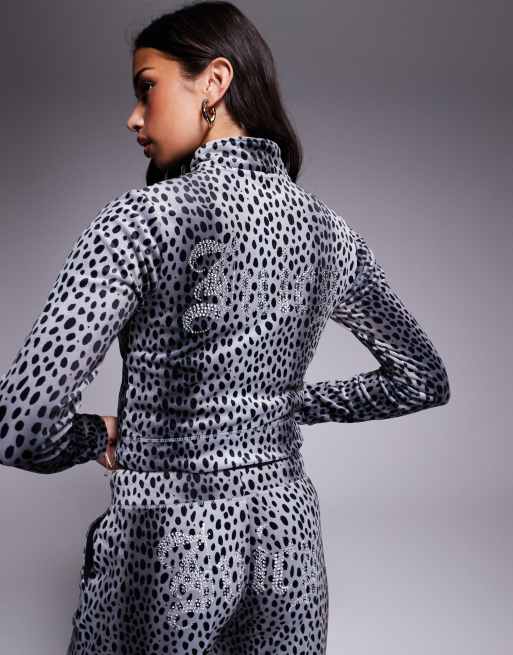 Exclusivité Juicy Couture x ASOS - Sweat à capuche d'ensemble zippé à motif guépard ton sur ton - Noir, 2 de 4