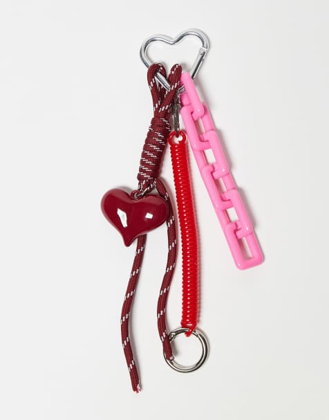 Exclusivité - Kaiia - Bijou de sac avec mousqueton cœur et cordon - Rose et rouge - view 1