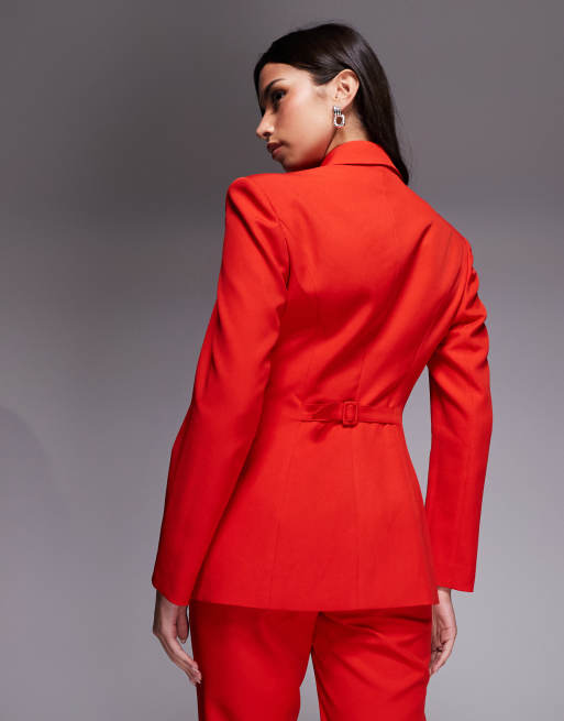 Exclusivité - Kaiia - Blazer d'ensemble ajusté à taille cintrée et épaulettes - Rouge , 4 de 4