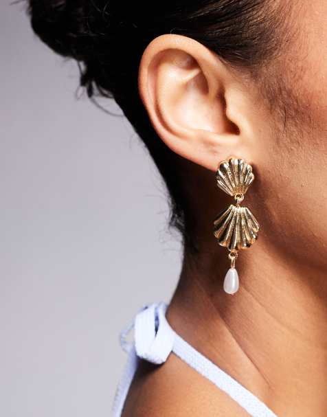 Exclusivité - Kaiia - Boucles d'oreilles avec perle et coquillages - Doré - view 1