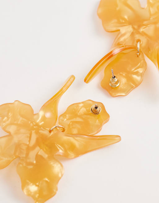 Exclusivité - Kaiia - Boucles d'oreilles pendantes avec fleurs en résine à strass - Orange, 3 de 4