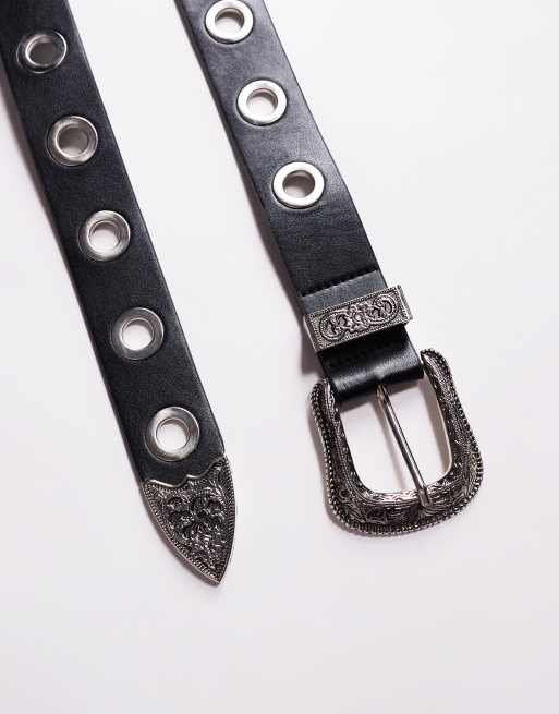 Exclusivité - Kaiia - Ceinture western en similicuir à œillets - Noir, 2 de 3