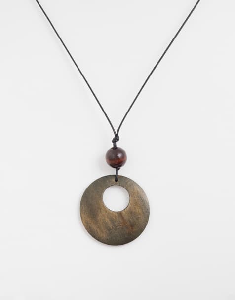 Exclusivité - Kaiia - Collier à pendentif cordon en cuir - Olive - view 1