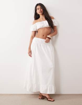 Exclusivité - - Jupe d'ensemble longue en coton à taille basse et ourlet volanté - Blanc 32