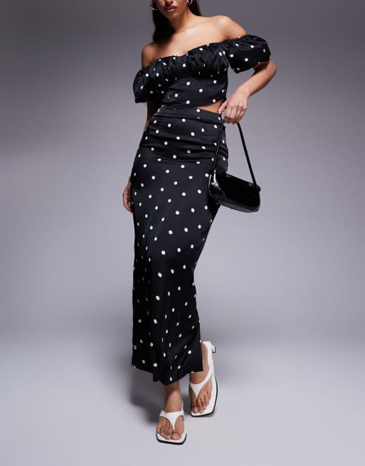 Exclusivité - Kaiia - Jupe d'ensemble longue et moulante en satin à pois - Noir, 3 de 5