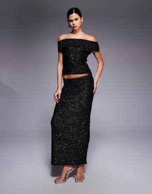Exclusivité - - Jupe longue d'ensemble en maille ornée de sequins - Noir L
