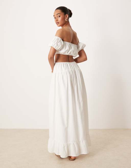 Exclusivité - Kaiia - Jupe longue d'ensemble style champêtre en coton froncé - Blanc , 4 de 5