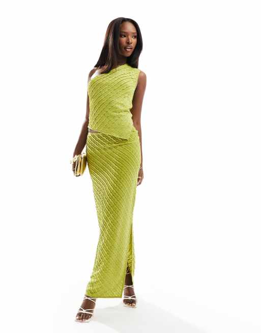 Exclusivité - Kaiia - Jupe longue d'ensemble texturée coupe droite - Vert citron 