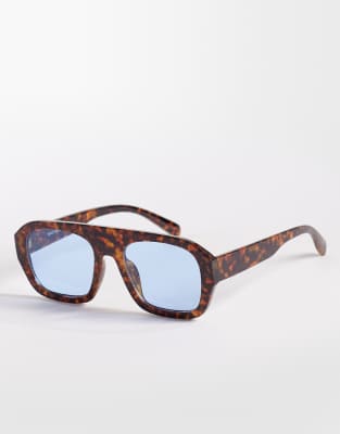 Exclusivité - Kaiia - Lunettes de soleil aviateur à monture épaisse et verres bleus - Marron écaille de tortue-Multicolore