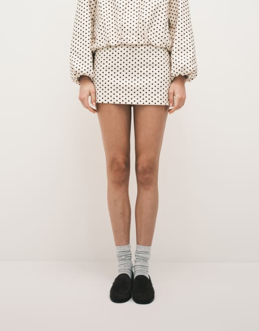 Exclusivité - Kaiia - Mini-jupe d'ensemble technique à pois - Crème et noir, 5 de 5