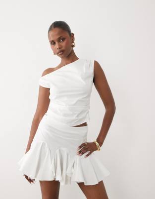 Exclusivité - - Mini-jupe d'ensemble volumineuse en coton majoritaire stretch à godets - Blanc 44