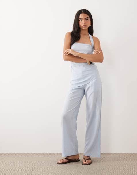 Exclusivité - Kaiia - Pantalon ample d'ensemble en lin mélangé - Bleu clair - view 1